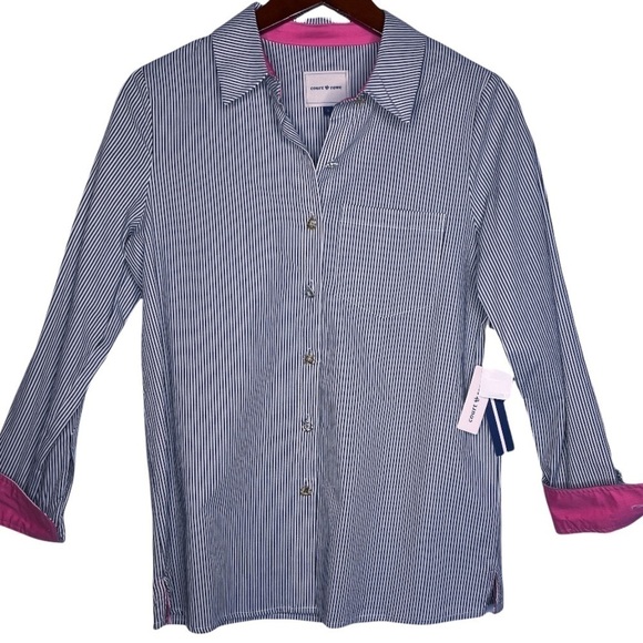 COURT & ROWE NWT Striped Nautical Button Front Shirt Size Small in Navy Stripe - Picture 5 of 13
